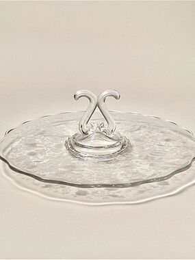 Viking Glass Prelude Etched Clear Cake Tidbit Tray Lyre Handle